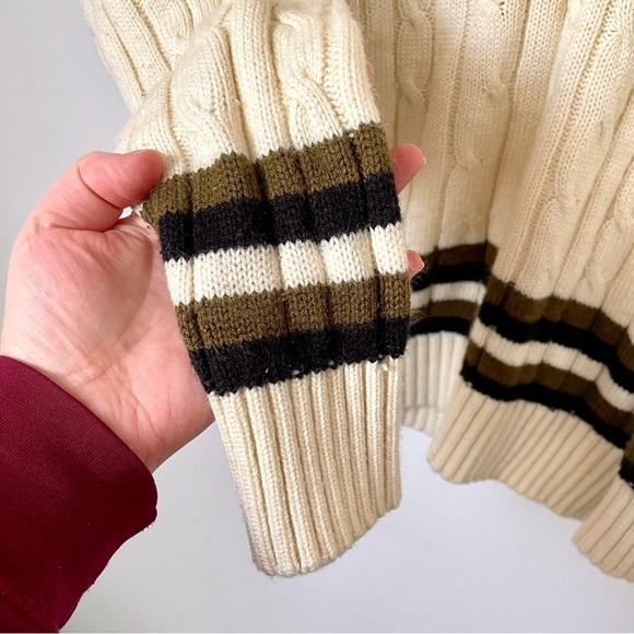 Vintage Preppy Cream Cable Knit Varsity Academia V Neck Sweater - Picture 8 of 8